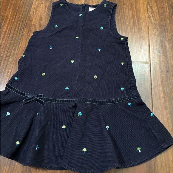 Gymboree vintage 2003 navy/grey corduroy embroidered mushroom dress - Picture 2 of 5